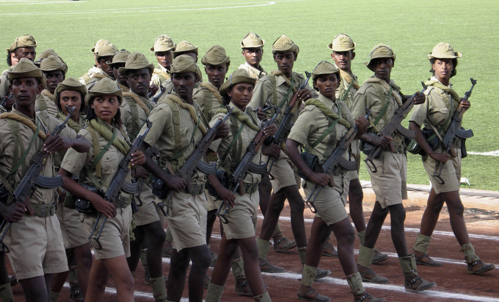 Eritrean soldiers march during the country's Independence Day in Asmara